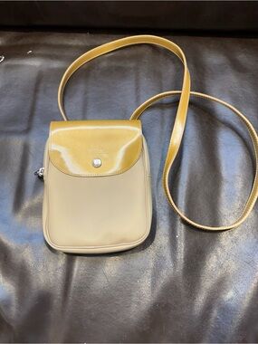 Vintage Longchamp Nylon & Leather Beige and Mustard Crossbody Shoulder Pouch HTF
